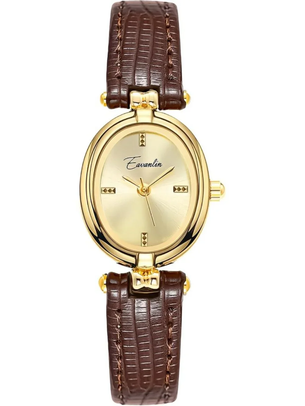 Stylish Vintage Gold Oval Quartz Watch with Leather Band - Waterproof Casual